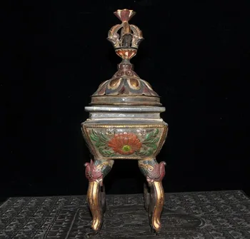 

wedding decoration Old Tibet Temple Pure Bronze Painted Elephant head Vajra Incense burner Censer
