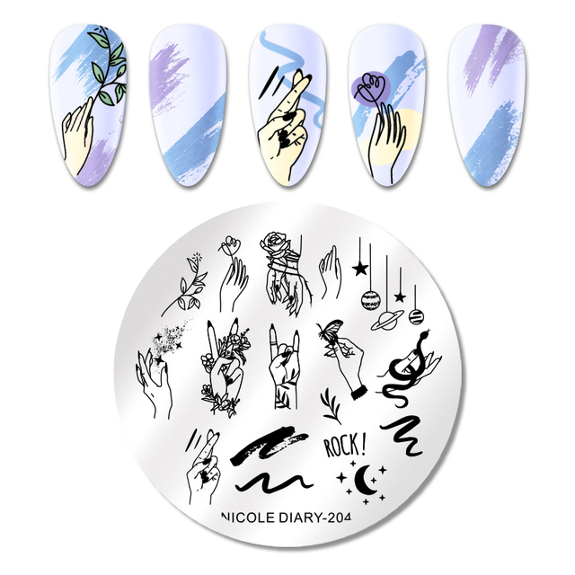 DIARY Flower Leaf Nail Stamping Plates Cute Abstract Face Lines Stamp Template Nail Art Image Printing Stencil Tools