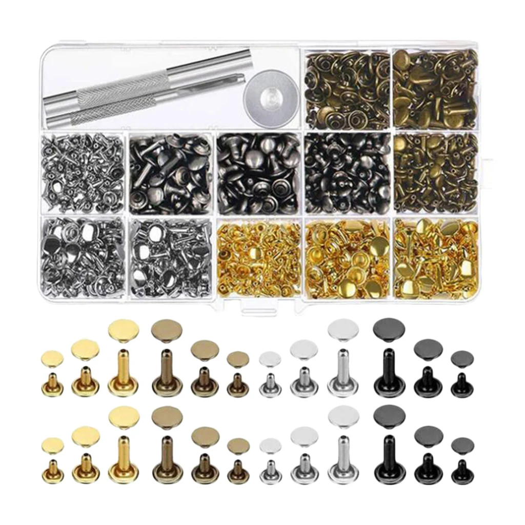 480 Sets Leather Rivets Double Cap Rivet Buttons Tool Kit for DIY in