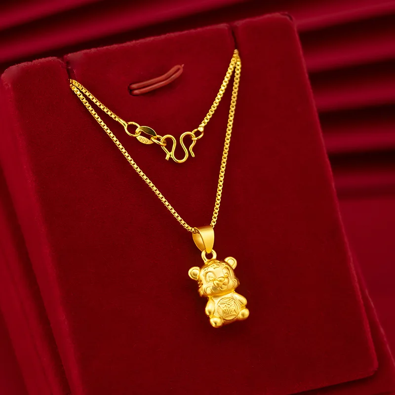 Solid 18k Yellow Gold Tiger Pendant Necklace for Women