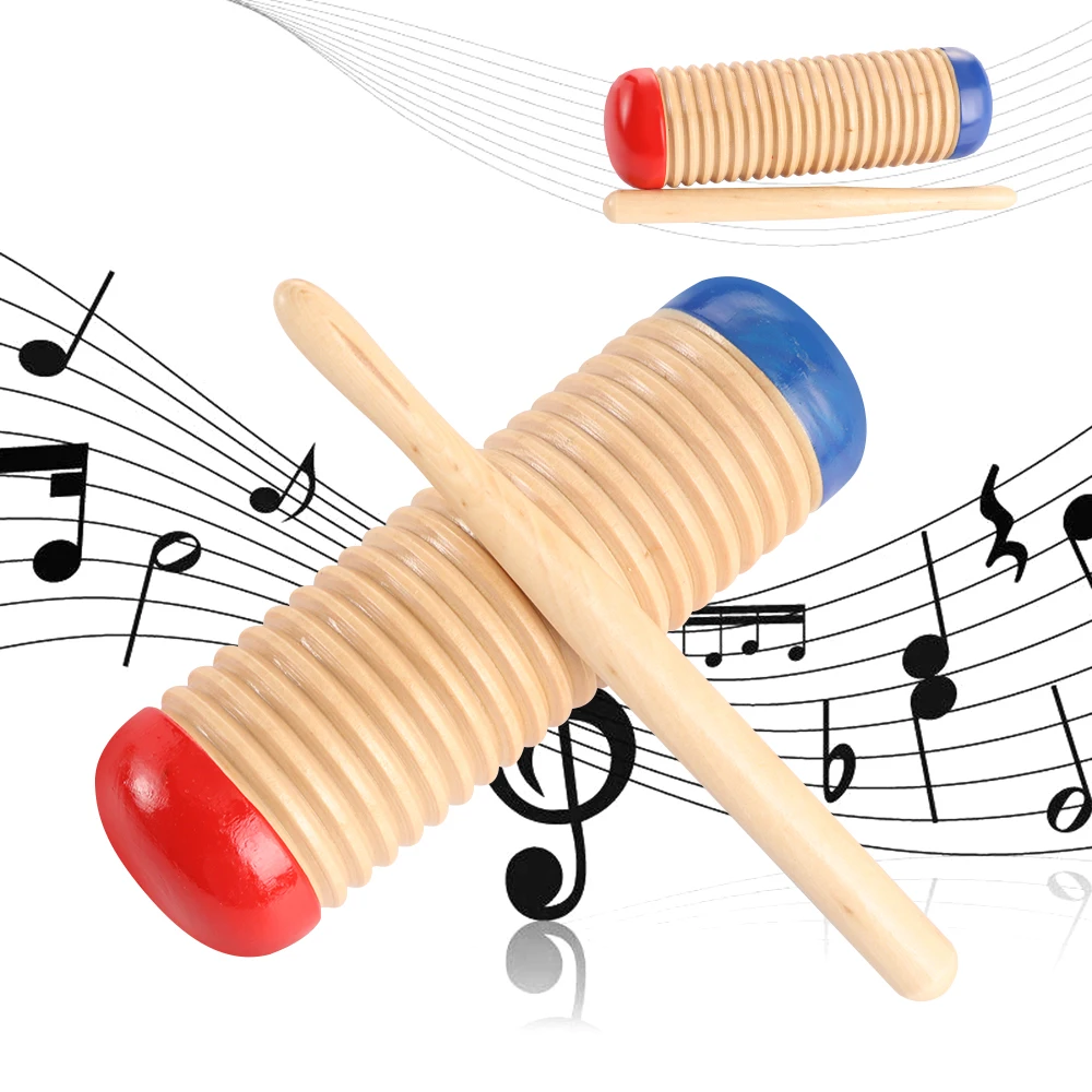 New Wooden Guiro Music Toy for Baby Kid Child Early Educational Musical Instrument Rhythm Toys Tool Percussion with Mallet | Игрушки и
