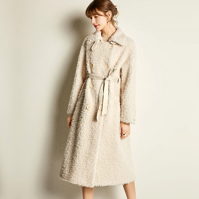 beige Пальто из натурального меха шерстяная куртка осенне-зимнее пальто женская одежда корейская винтажная овечья шерсть Топы замшевая подкладка ZT3919 - Цвет: beige