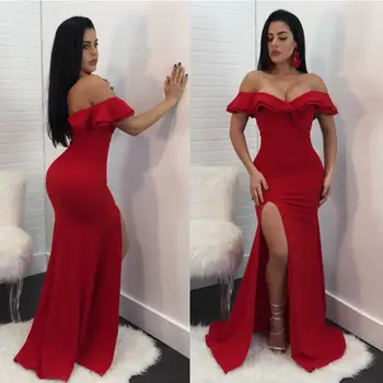 

Women Evening Party Dress Vestidos Vestido Long Dress Sexy Party Dresses Plus Size Women Dresses Ruffles Off Shoulder Split
