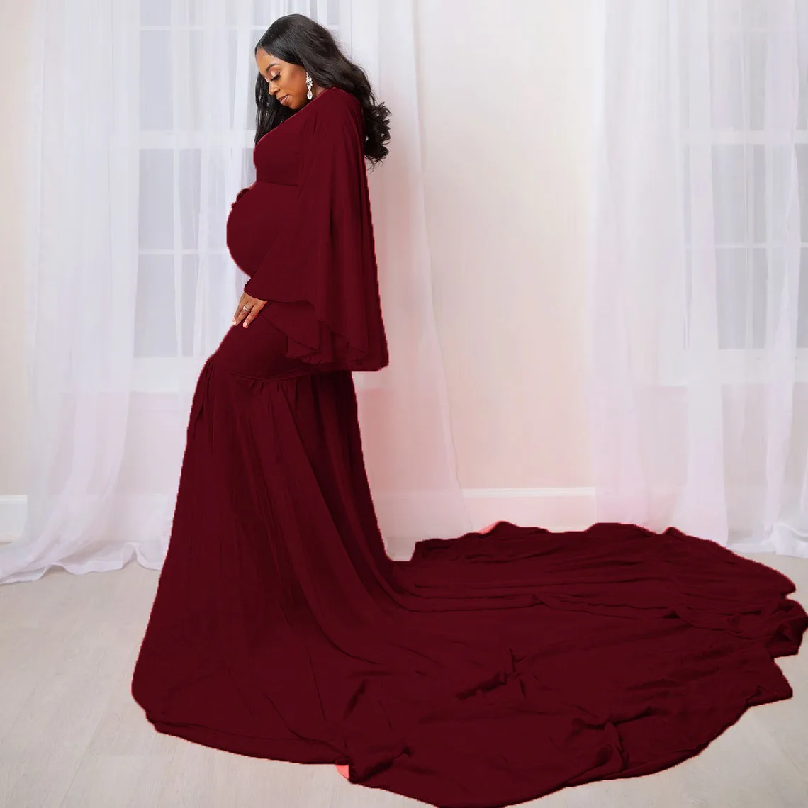 Maternity Dresses for Photo Shoot Pregnancy Baby Shower Vneck Long
