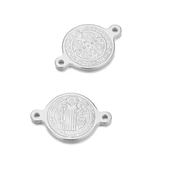 

stainless steel 2 Hole San Benito Medal Cross Charm For Bracelet Saint Benedict Of Nursia Connector Wholesale 20pcs