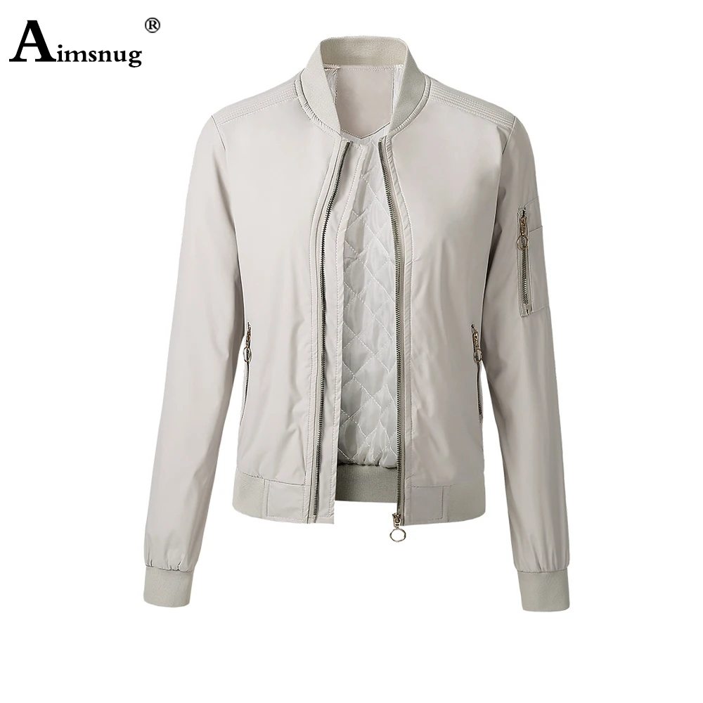 

2020 Mandarin Collar Jacket Women Autumn Coats Long Sleeve Basic Jackets Zipper Pockets Bomber Winter Tunic Coat Ladie Outerwear