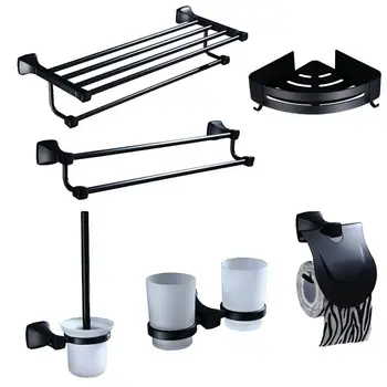 

High Quality Bathroom Hardware Set Black Matte Bathroom Accessories Paper Holder Towel Rail Rack Robe Hook Toilet Brush Holder