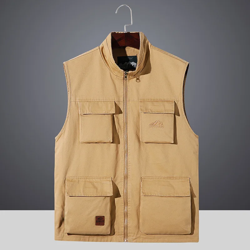 Spring And Autumn Outdoor Fishing Vest Men Greenish Blue Middle-aged Vest Coat Multi-pockets Photography Large Size Vest Waistco