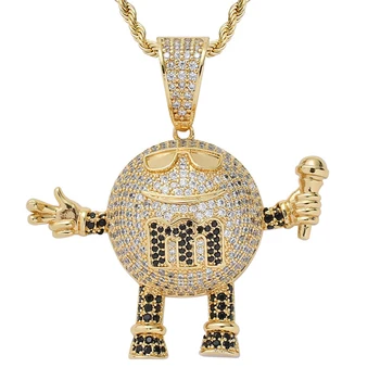 

Anime Cartoon Man Holding Microphone Pendant Necklace Copper Inlay Zircon Ice Out Men Women Fashion Pendant Jewelry Gifts