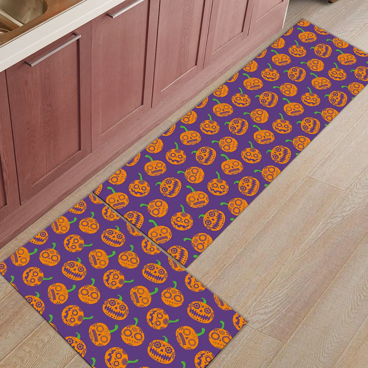 В стиле Хэллоуин Тыква 2 шт. коврик для кухни аксессуары для ванной комнаты Набор грязи мусор Траппер воды абсорбирующие напольные ковры