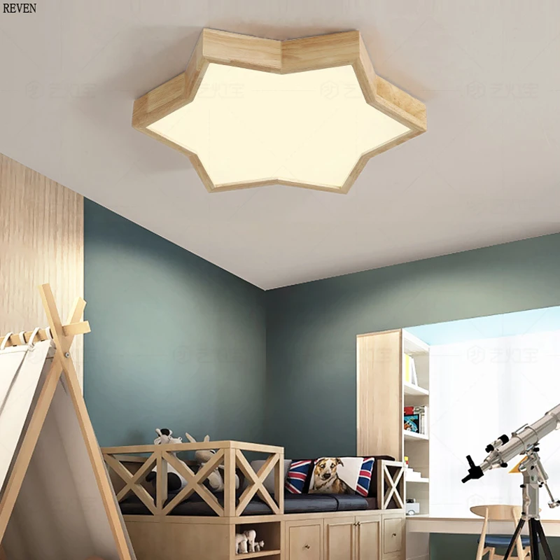 

Nordic bedroom ceiling lamp solid wood hexagon creative warm room ceiling lamp IKEA wooden minimalist study lamp living