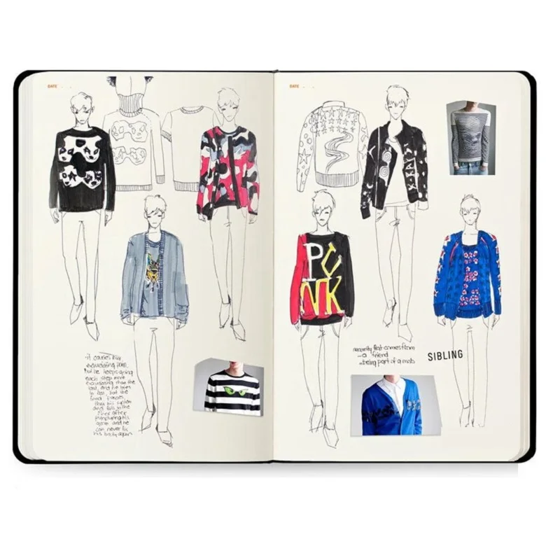 Mens Sketchbook A4 With Extensive Fashion Information and Blended Figure Templates Flat Drawing | Канцтовары для офиса и дома