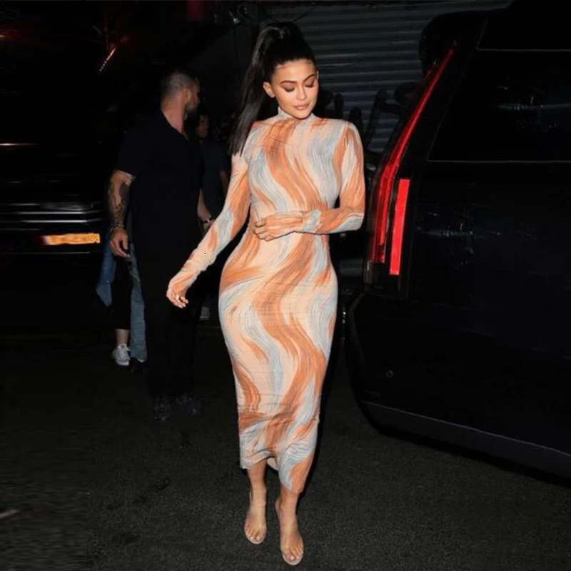 Ohvera KylieJenner, длинные женские платья с пейсли,, сексуальное элегантное платье, Осеннее облегающее Клубное платье для вечеринок, женские платья