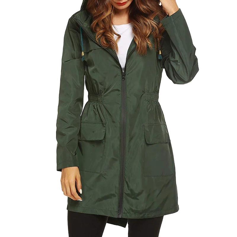 Осенняя ветровка на молнии для женщин, ветрозащитная куртка для спорта на открытом воздухе, походные куртки, Женская длинная куртка, пальто для девочек, ветрозащитное пальто для кемпинга - Цвет: green