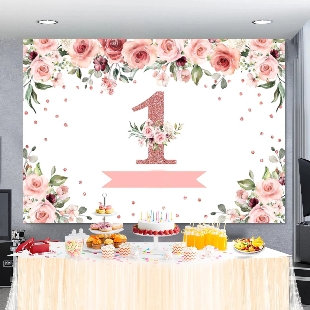 

Laeacco 1st birthday backdrop Blooms Flowers Silver Dots Birthday Party Customized Baby Photography Background Photo Studilo