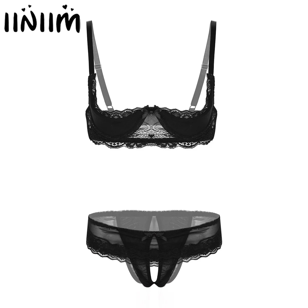 Iiniim Femme, женское кружевное Прозрачное нижнее белье SISSY, комплект с бретельками, чашка 1/4, бюстгальтер без подкладки, с вырезами, сексуальное нижнее белье