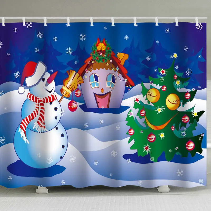 Рождественские фестивали фон Снеговик серии водонепроницаемый, без ударов, с занавес для ванной - Цвет: Зеленый