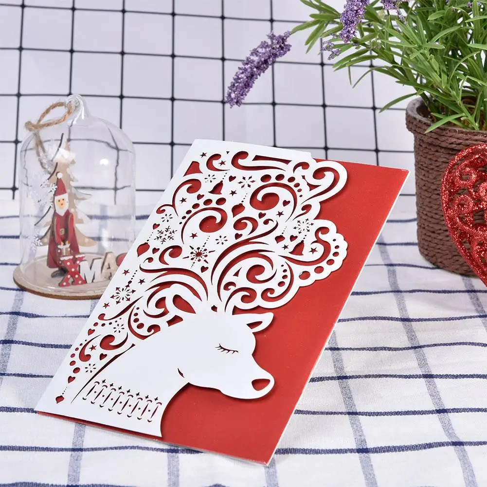  Christmas Openwork Greeting Card Invitation Christmas Cutout Invitation Color 3D Openwork Greeting  - 4000317969372