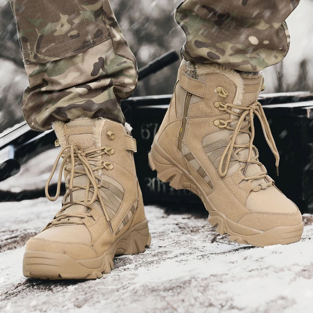 Botas militares hombre de cuero para hombre, botas tacticas hombre botines  tácticos de combate de fuerza especial, botas tacticas militares para hombre  botas de nieve cálidas con cremallera lateral, Invierno - AliExpress