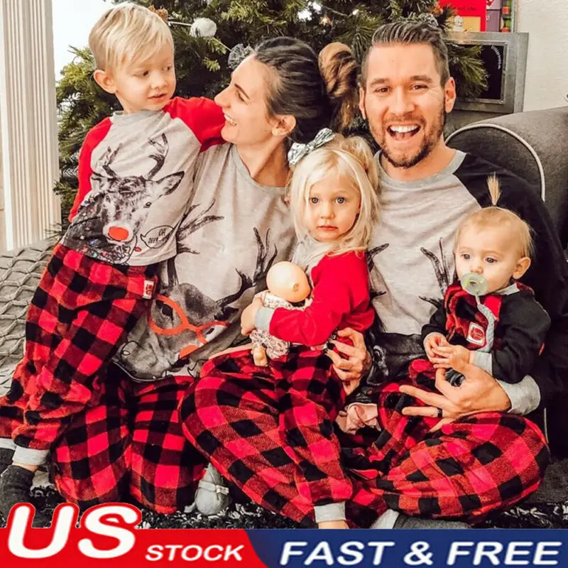 Семейные комплекты Рождественская Пижама, комплект из 2 предметов, топы с длинными рукавами брюки Для женщин Для мужчин детская одежда для сна Ночная рубашка; Пижама