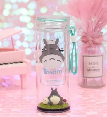 220ML OUSSIRRO Тоторо Мультфильм Стекло Творческий Фрукты портативный Питьевая чашка Студенческая Милая веревка чашка для мужчин и женщин - Цвет: 220ML