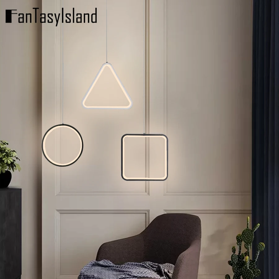 

Black White Minimalist LED Chandelier Modern Kitchen Long Hanging Light Dining Bar Office Coffee Restaurant Pendant Lamp