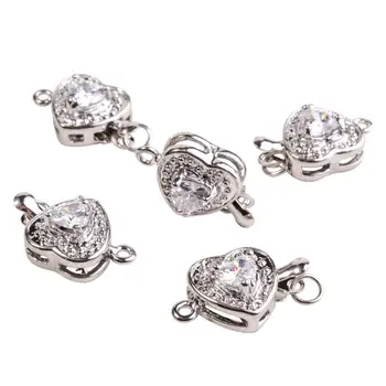 

5 Sets Brass Box Clasps with Cubic Zirconia Beads Heart Shape Craft Findings
