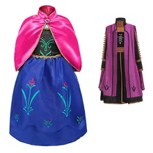 Girls Anna Elsa Princess Dress Kids Costume with Gloves Wig Crown Children Snow Queen Clothes Halloween Birthday Party Dress