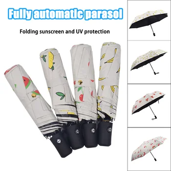 

Portable mini Folding UV Umbrella Cartoon Fruit Printed Sunny Rainy Automatic Umbrella for Women Girls Summer Travel