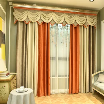 

Custom curtains Nordic solid imitation cotton linen living room splicing thick cloth blackout curtain valance tulle panel C046