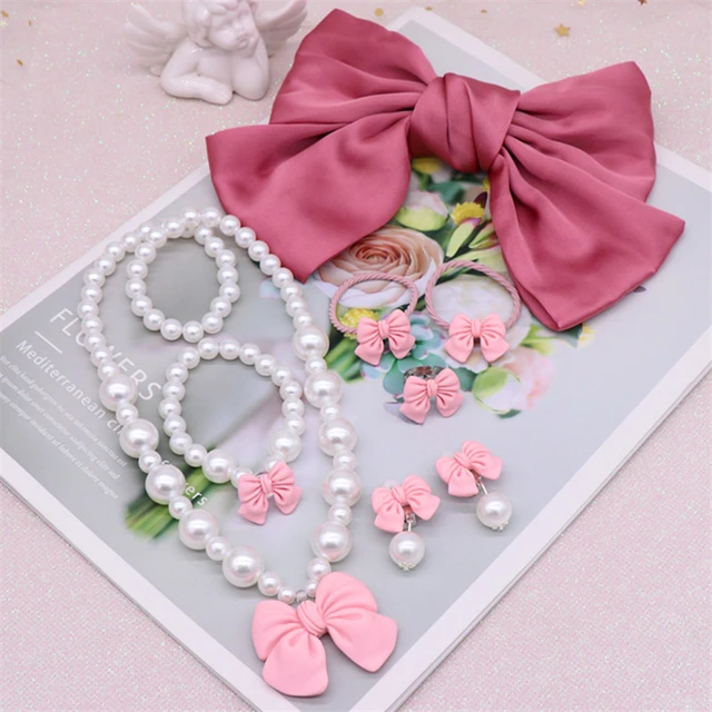 Juego de collar elástico de mariposa para niña, collar y pulsera, joyería  de princesa pequeña, collares de juego para niños, anillos de mariposa para