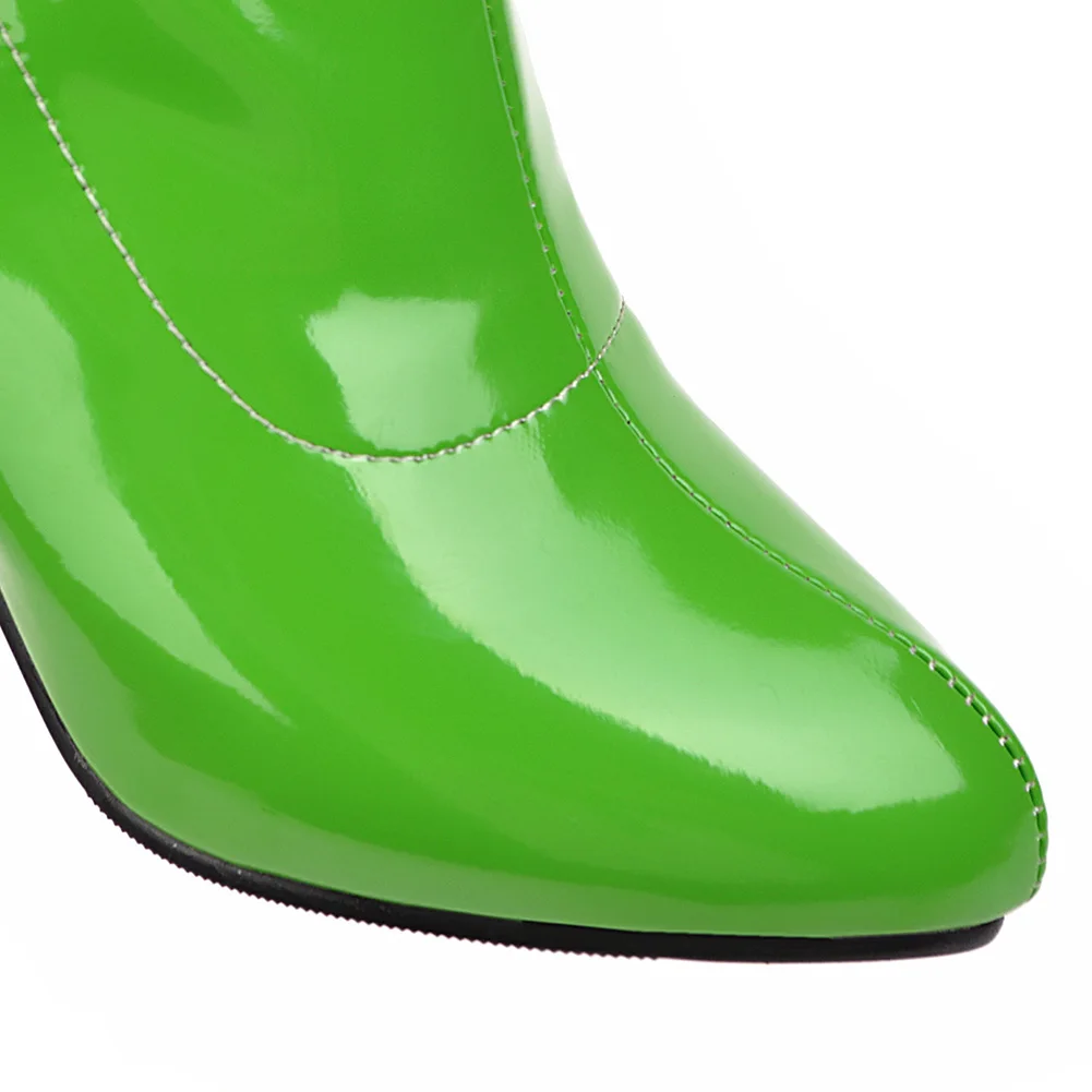 Сапоги выше колена ярких цветов; качественные высокие сапоги из искусственной кожи; женская обувь на квадратном каблуке на молнии; большие размеры 34-48