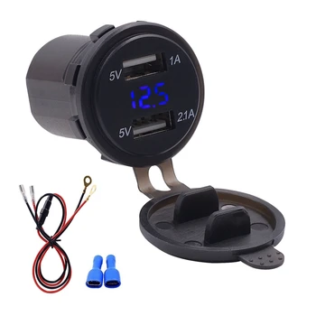 

Waterproof Dual USB Charger Socket Power Outlet 1A & 2.1A With Digital Voltmeter LED Light for IPad IPhone Car Boat Motorcycle M