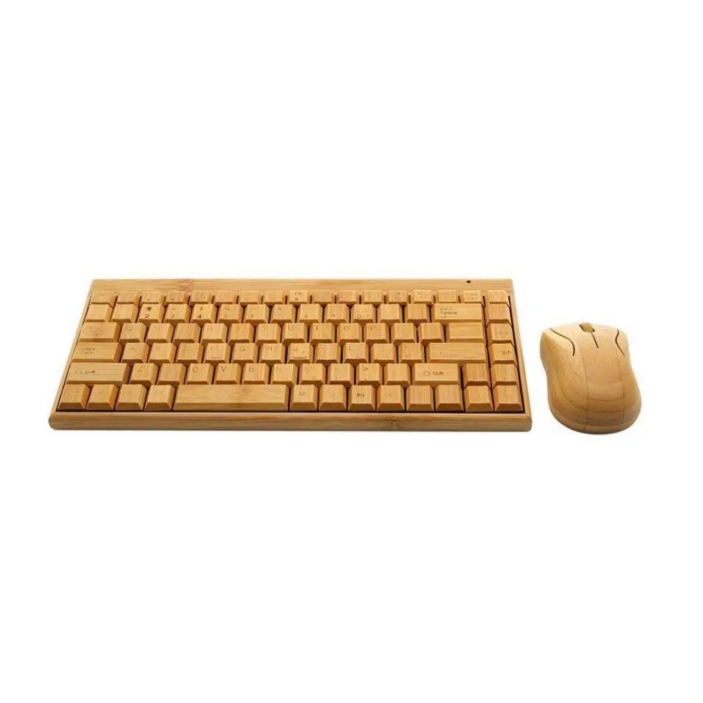 

4G Bamboo Wireless Keyboard And Mouse Combo Natural Wood Handmade Computer Keyboard Plug And Play For Home Office Use