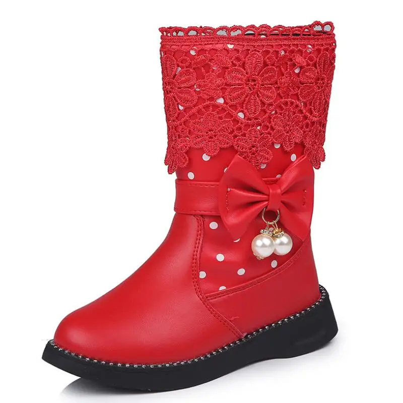 Ботинки для девочек осень-зима; модное платье принцессы для детей мягкие кроссовки детские зимние сапоги на весну из искусственной кожи, для детей; для детей - Цвет: Красный