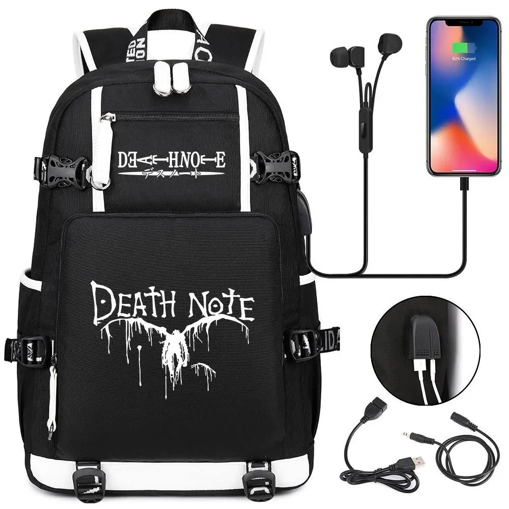

Death Note Backpack Black Bookbag Cartoon School Bags for Teenage Kids Travel Bagpack USB Laptop Shoulder Bags