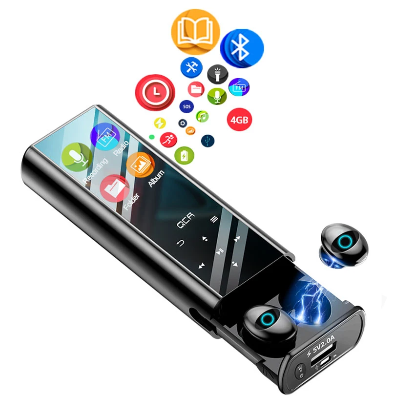 Q1 Многофункциональный TWS беспроводной Bluetooth 5,0 наушники сенсорные наушники MP3 плеер фонари с 6000 мАч Внешний аккумулятор для телефона