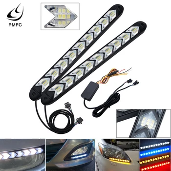 

PMFC DRL Daytime Running Light Car Styling Dynamic Streamer Flow Amber Turn Signal 2Pcs LED Warning Steering Fog Day Lamp