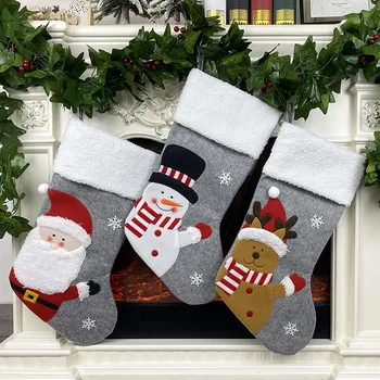 

Grey Christmas Stocking Santa Snowman Elk Socks Creative Christms Gift Bag Merry Christmas Decor for Home 2020 Noel Natal