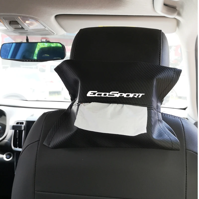 

Carbon Fiber Grain Leather Seat Back Tissue Box Car Armrest Box Tissue Box Car Interior Accessories For Ford Ecosport