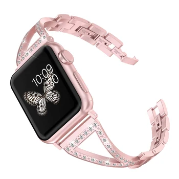 

Rhinestones Inlaid Metal Watch Band Strap Replacement Burr-Free Strap For Apple Watch IWatch 38mm To 42mm