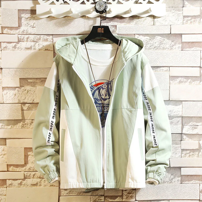 Promotion Men Casual Jacket Hooded Windbreak Letter Print Rib Sleeve Teen College Jacket Young Men Clothes Spring Coats Plus Size,ZA328