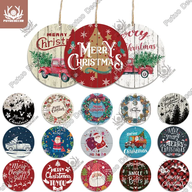 Putuo Decor Christmas Wooden Round Signs Wall Plaque for Christmas Tree Ornament 2022New Years Xmas Tree Decoration Navidad Gift 1