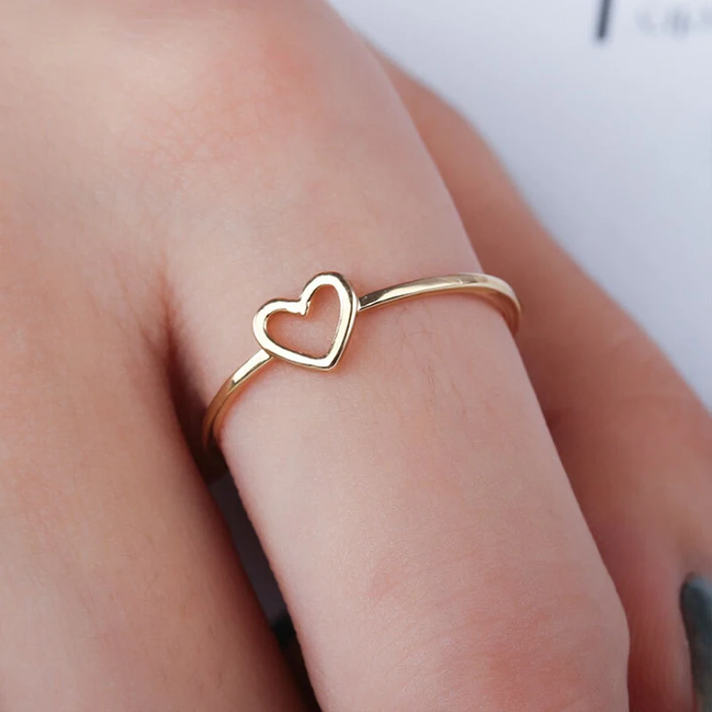 Simple Heart Rings Fashion Gold/Silver Color Heart Shaped Wedding Ring For Woman Fashion Jewelry Accessories