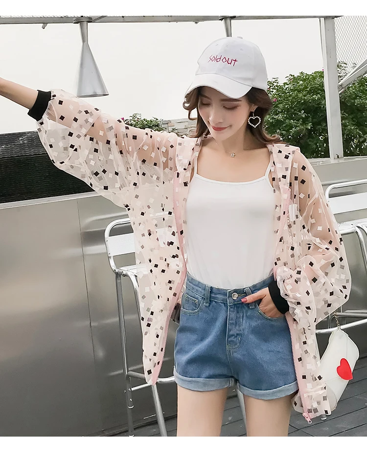 Summer Autumn Sun Protection Transparent Jacket Women Harajuku Loose Thin Hooded Black Jacket Cardigan Coat Casaco Feminina