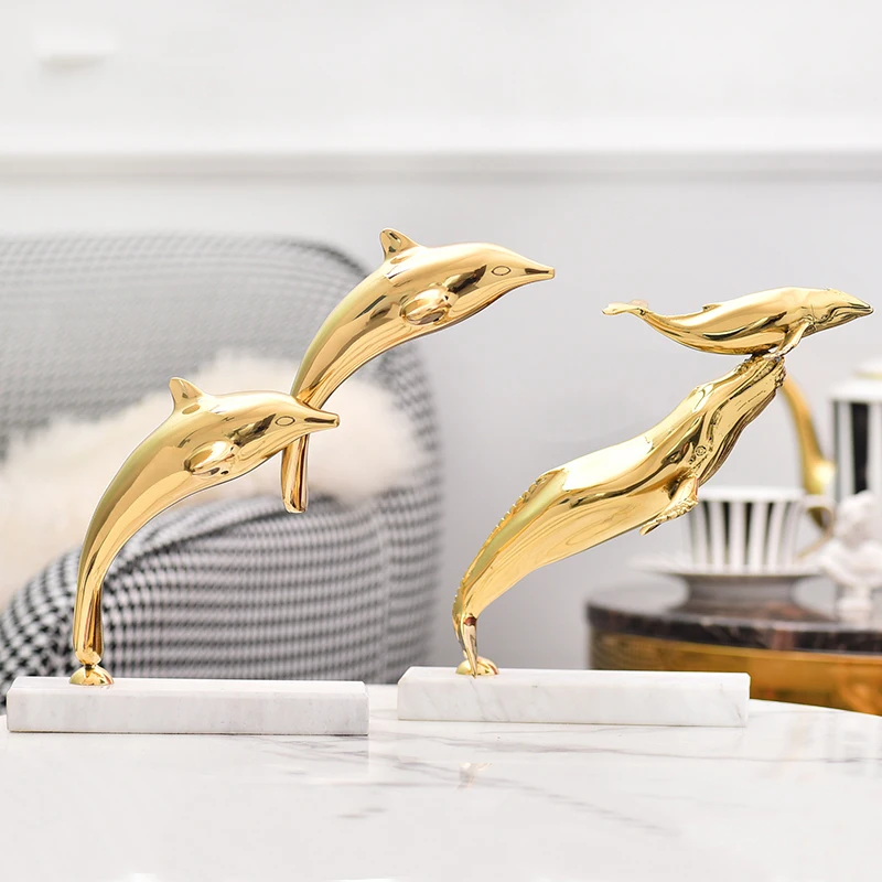 

Modern Two Jumping Golde Copper Dolphins Craft Decorations Christmas Decor For Home Sculpture Escultura Home Decor Accessories