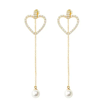

New 925 Korean Charm Pearl Tassel Crystal heart Earrings Fashion Drop Luxury women Earrings high-end temperament Jewelry Gift