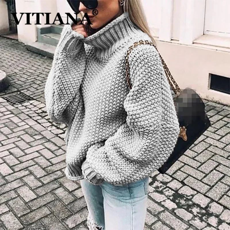 

VITIANA Women Casual Sweaters Autumn 2019 Female Long Sleeve Pullovers Turtleneck Black Warm Sweater Ladies Winter Clothes
