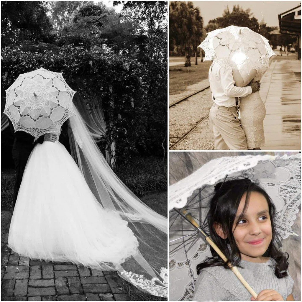 Мини Винтажное деревянное вышитое хлопковое кружево зонтик Свадебный маленький зонт для свадебного подарка реквизит для фотографий Декор Детский подарок