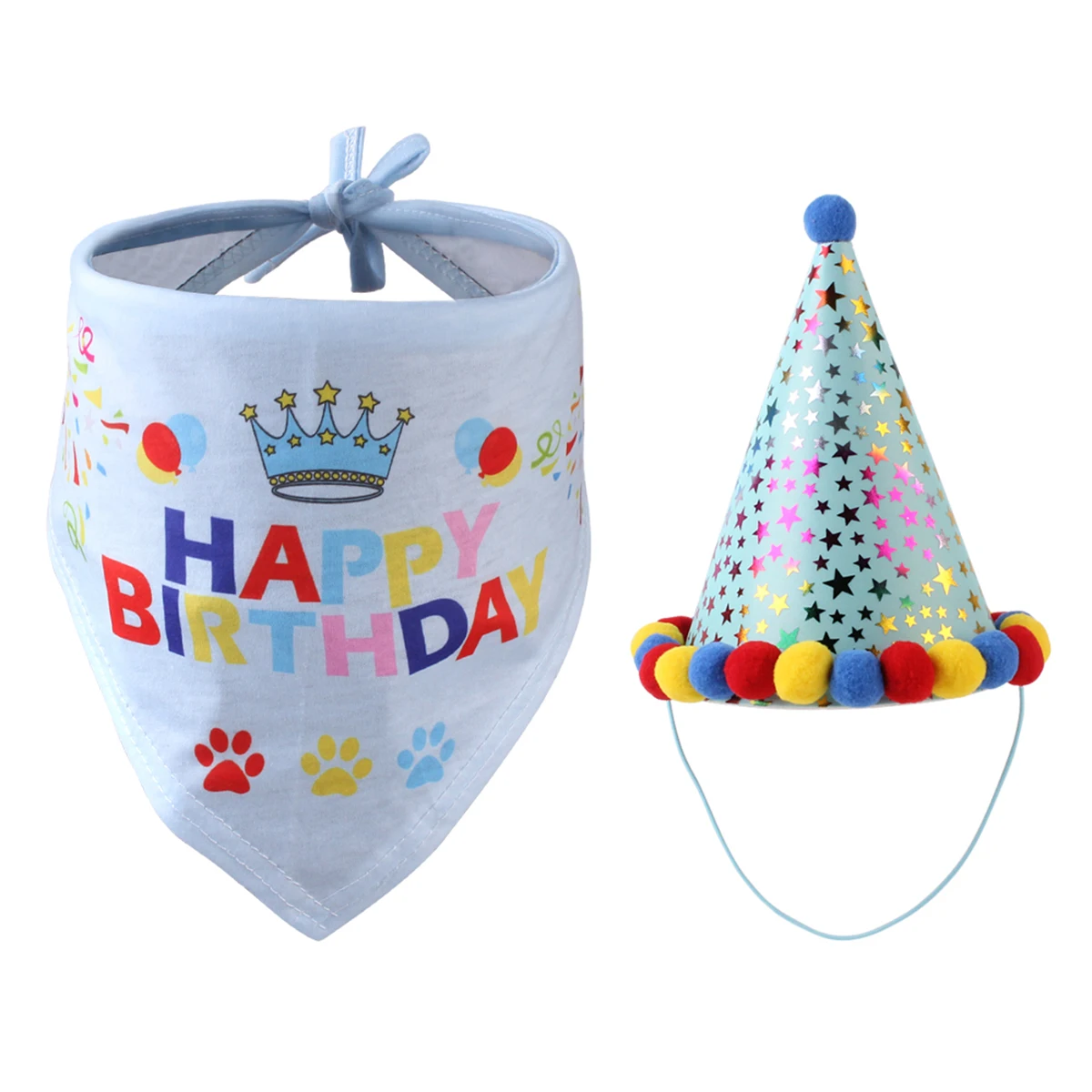 Dog Triangle Neckerchief& Cone Hat Set Polyester Cotton Fabric Dress Up Your Dog For The Upcoming Birthday Pet Accessories
